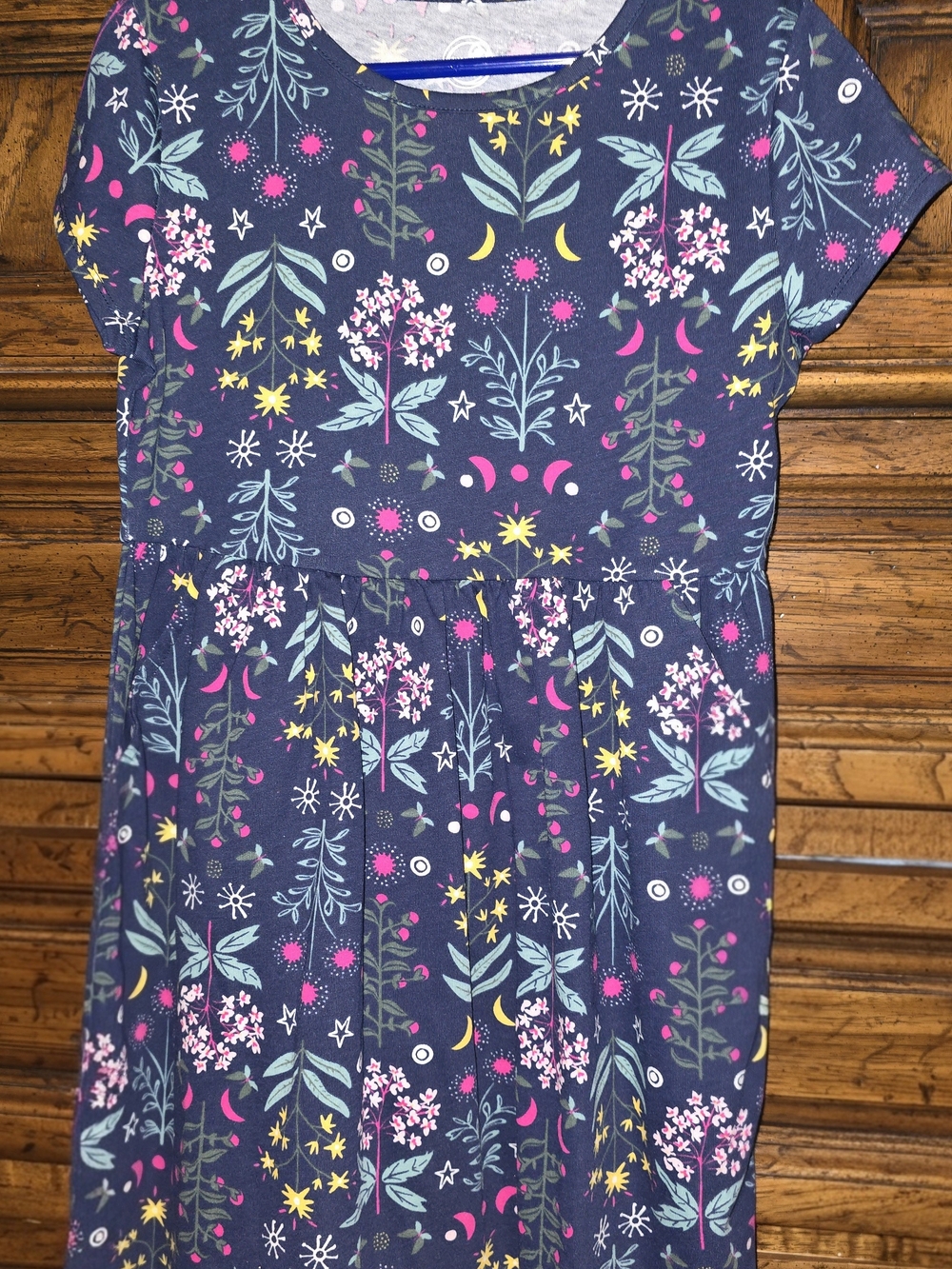 wonder nation Navy Floral Print Casual Dress with Pink & Yellow Accents